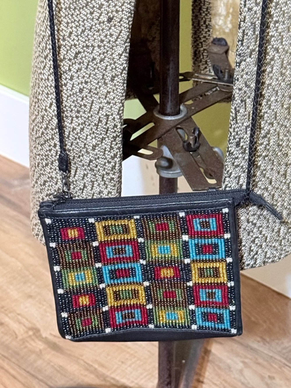 Brighton Beaded Black Crossbody Bag with Colorful Geometric Pattern